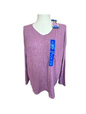 Womens V-Neck Long Sleeve Purple Knit Top Size Large Soft Feel NWT JJ4260